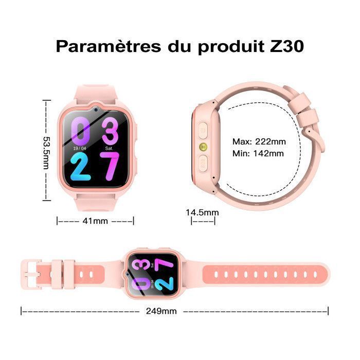 Blackview Z30 Kinder-Smartwatch, 1,75 Zoll, 800 mAh, 4G-Videoanrufe, Dreifach-Positionierung (GPS/WLAN/LBS), SOS-Taste, Pink