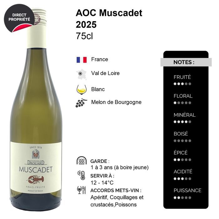 Vignoble Drouard Muscadet Homard 2025 - Vin Blanc du Val de Loire (6x75cl)