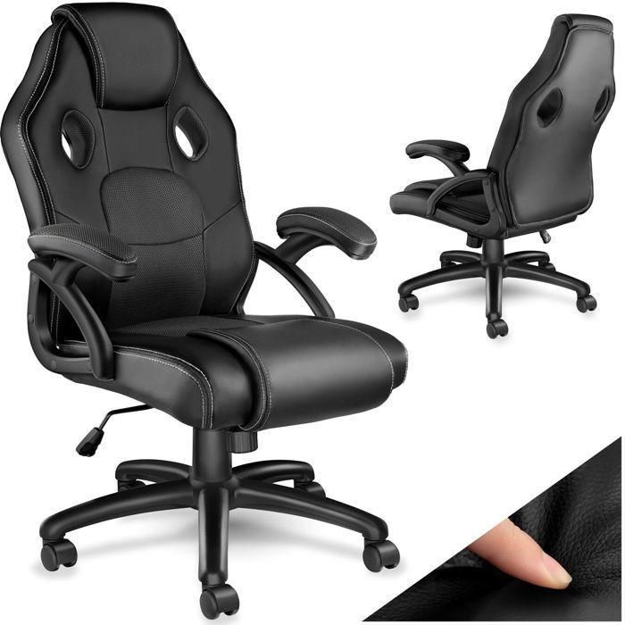 Bürostuhl – TECTAKE – MIKE Gaming-Chefsessel mit dicker Polsterung und Kunstlederbezug – Schwarz