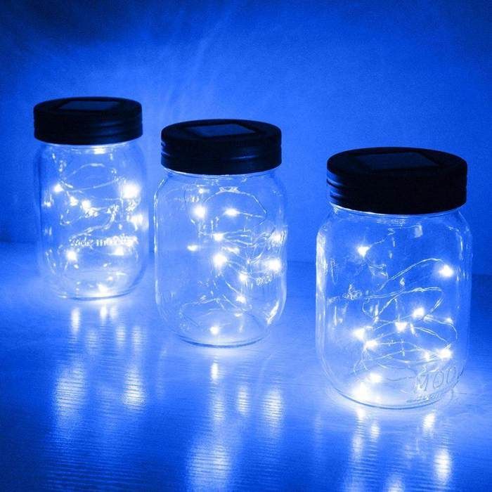 Solcellslampor för Mason-krukor, 3-pack, Trädgårdsdekoration, Solcellslampor med 20 LED-ljus, Bäst för munnen