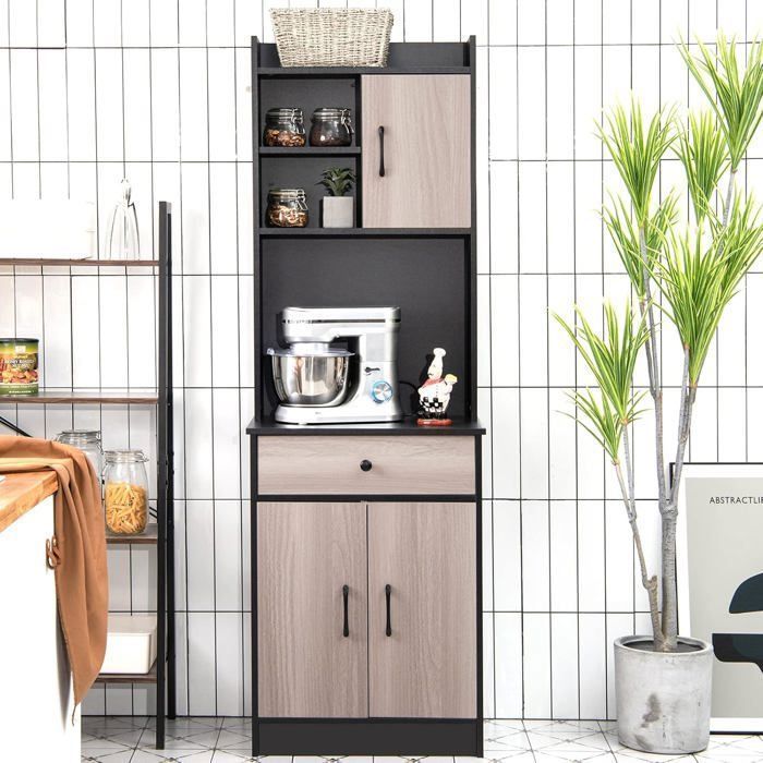 Aparador de cocina COSTWAY con 3 puertas y 1 compartimento de almacenamiento, gestión de cables, 60 x 40 x 180 cm, negro
