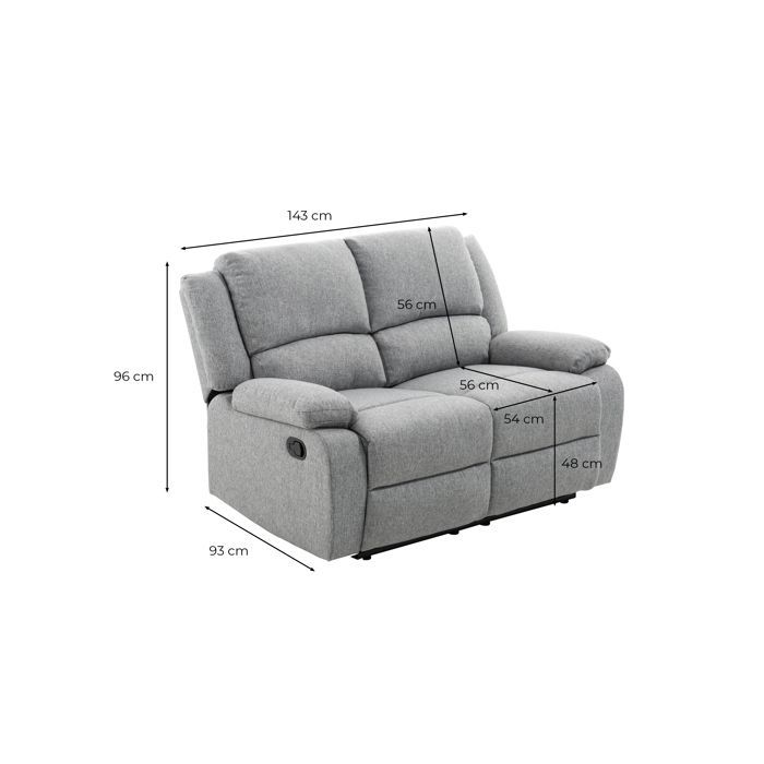 Canapé Relaxation 2 places LEO en Tissu - Gris clair - L143 x 93 x 96cm - LOUNGITUDE