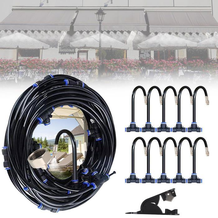 Kit de sistema de nebulización para patio, sistema de nebulización exterior de 10 m, nebulización de patio de 360°, sistema de enfriamiento por nebulización