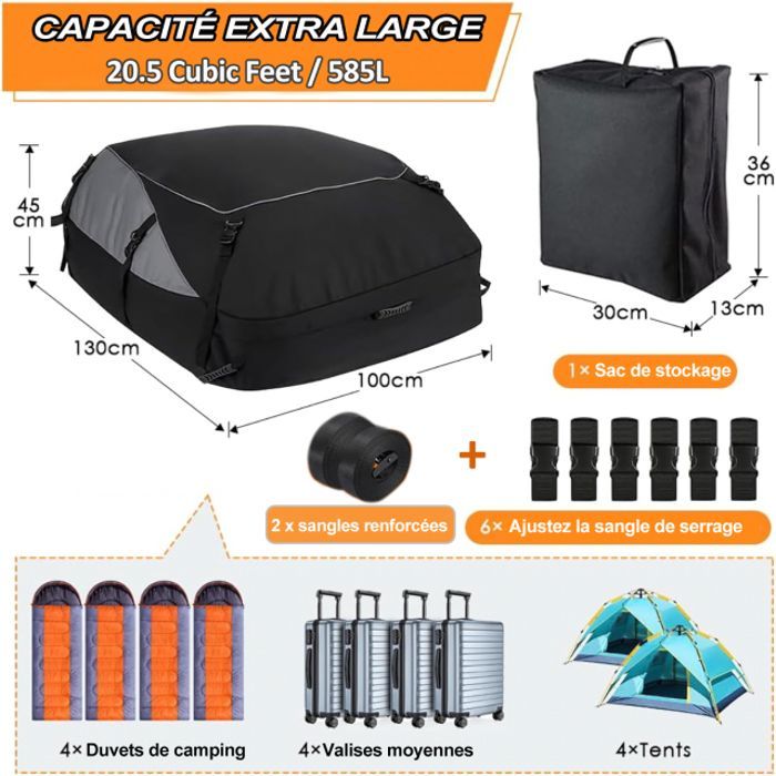 Bolsa impermeable para techo de coche - Sailnovo - 585L - Caja plegable para techo de coche, apta para barras de techo, tejido Oxford 1000D