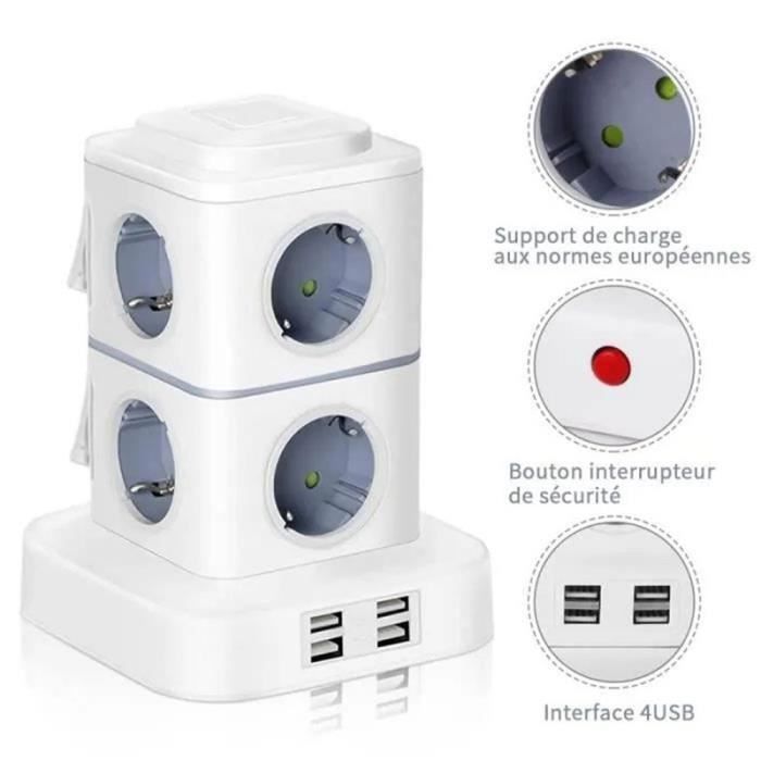 Power Strip Tower, Surge Protector Power Strip with 8 Outlets and 4 USB Ports, 2500W USB Power Strip with Switch