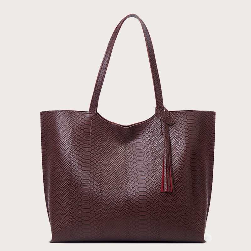 Sac bandoulière femme en peau de serpent, sac bandoulière tendance femme, sac bandoulière à pompons avec anses