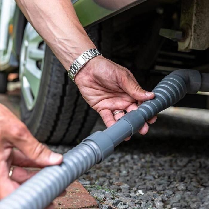 Manguera de desagüe de aguas residuales plegable e impermeable de 2 m | Adaptador universal ajustable para autocaravana, caravana y remolque