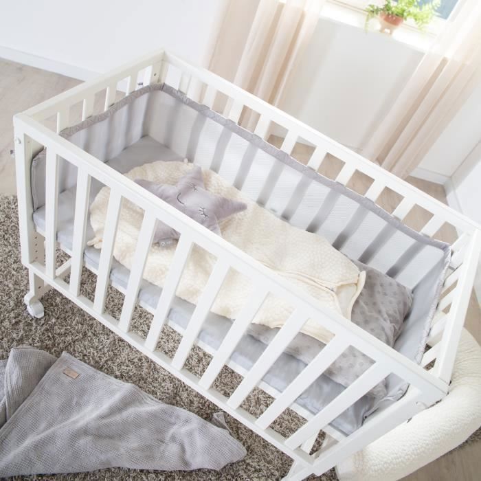 Berço ROBA Style 3 em 1 para dormir junto com a cama, com grade de proteção, colchão e protetor de berço - Branco