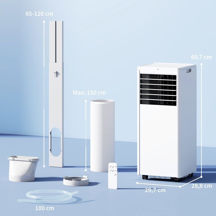 Aire acondicionado portátil - HOMCOM - 7000 BTU - Refrigeración, deshumidificación, ventilador, modo nocturno - ABS - 29,7 x 28,8 x 69,7 cm - Blanco