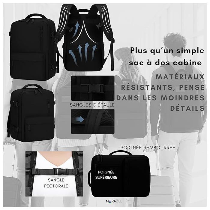 Mochila de cabina 40x30x20 Ryanair Transavia Vueling expandible EasyJet 45x36x25 compartimento para portátil negro mujer hombre fin de semana