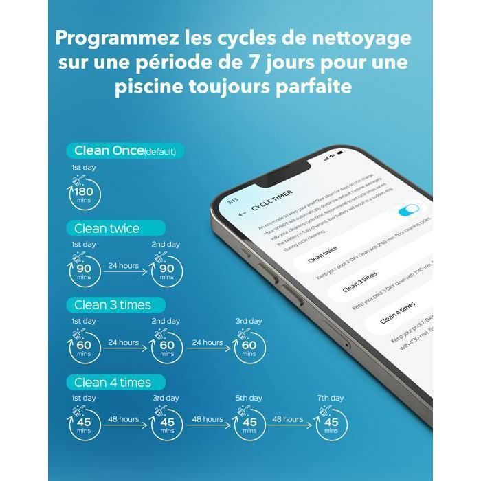 Robô para piscina sem fio Wybot C2 - Filtragem dupla ultrafina - Bateria de longa duração - Aplicativo para smartphone
