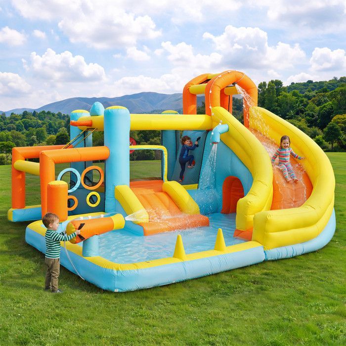Opblaasbaar kasteel voor kinderen 405 x 416 x 218 cm met blower - springkasteel - waterpark - waterglijbaan - zwembad