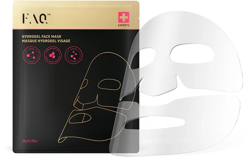 FOREO FAQ™ Glass Skin Collagen Face Mask hidrogēla maska, kas izlīdzina sejas ādu un samazina grumbu redzamību.