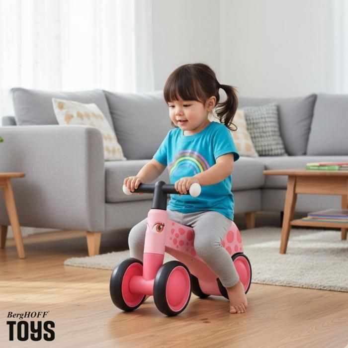 VROOOMY Bicicletta senza pedali per bambini - Rosa - Da 1 a 3 anni - Luci a LED - Pneumatici silenziosi in EVA - Bicicletta per attività - 25 kg