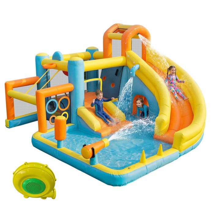 Opblaasbaar kasteel voor kinderen 405 x 416 x 218 cm met blower - springkasteel - waterpark - waterglijbaan - zwembad