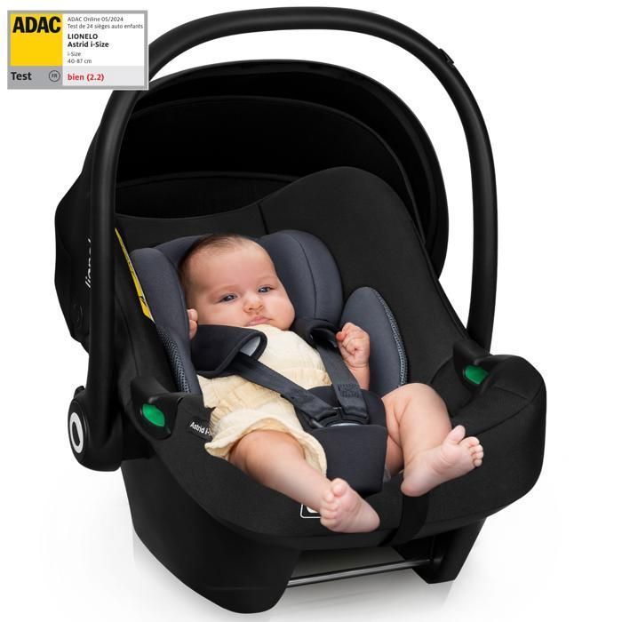 Silla de coche LIONELO Astrid i-Size 40-87 cm - Portabebés - Homologada por ADAC - Ligera - Grupo 0+ - Negro/Gris
