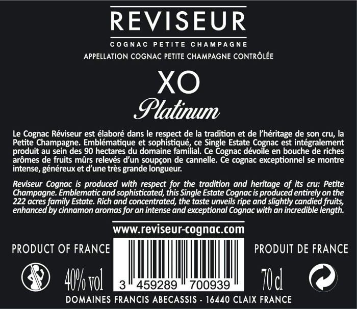 Crítico, Cognac XO Platinum 70cl, 40% alc, Cognac Single Estate Cru Petite Champagne.