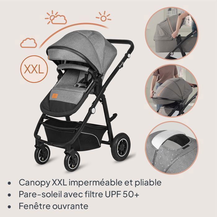 LIONELO Bianka 3-in-1 kinderwagen - Tot 22 kg - Kinderwagen, reiswieg, autostoeltje, tas en accessoires - Grijs
