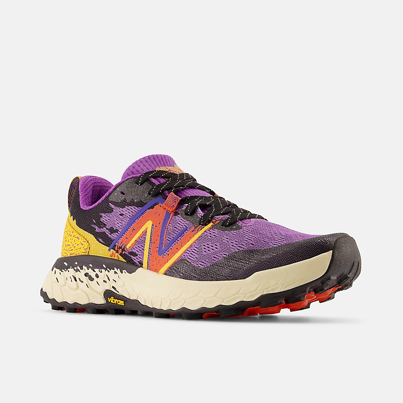 Fresh Foam X Hierro v7 herensneakers – Mystic Purple met zwart en zonnebloemmotief.