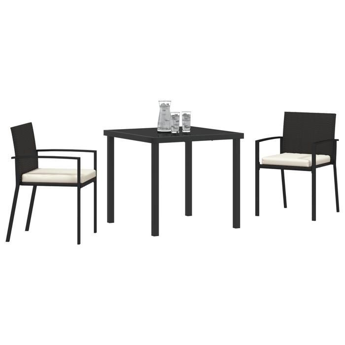 vidaXL Ensemble de Salle à Manger 3 Pièces de Jardin Noir Poly Rattan 3379233