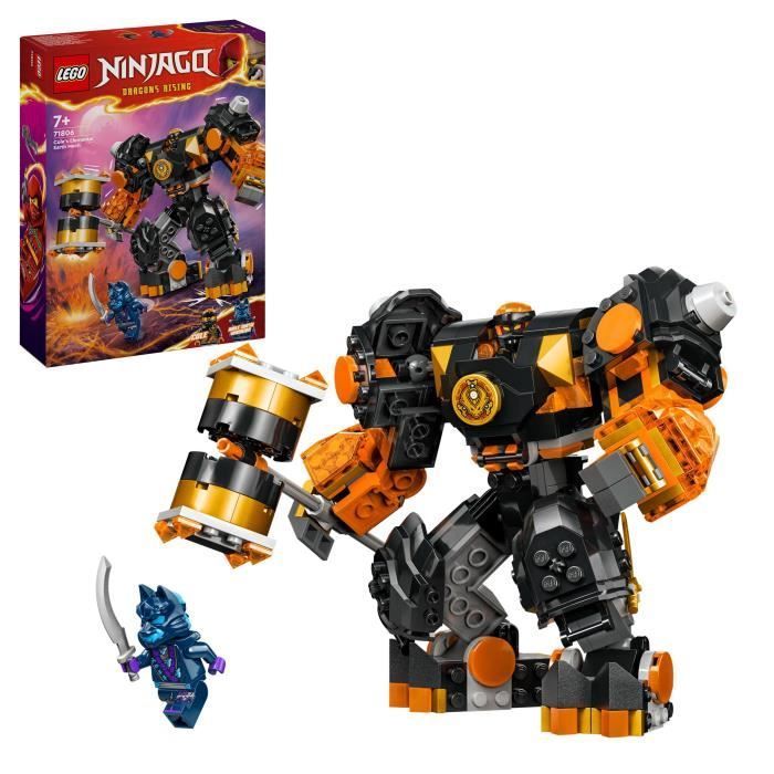 LEGO® 71806 NINJAGO Le Robot Élémentaire de la Terre de Cole, Jouet avec 2 Personnages dont une Minifigurine Cole, Cadeau Ninja