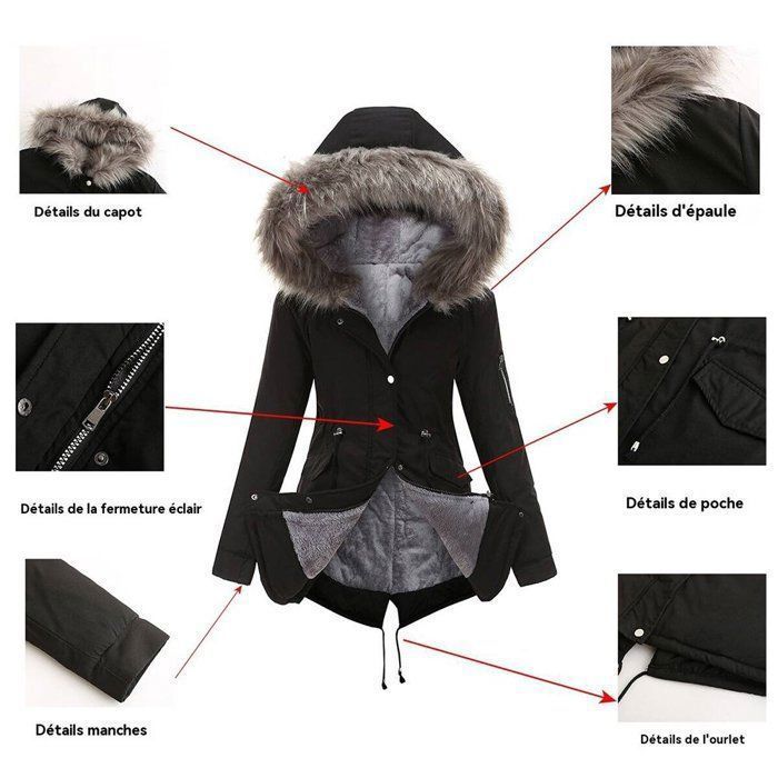 Doudoune Femme Cardigan Slim Fit Hooded - à capuche - plus de velours - FBC180 Noir