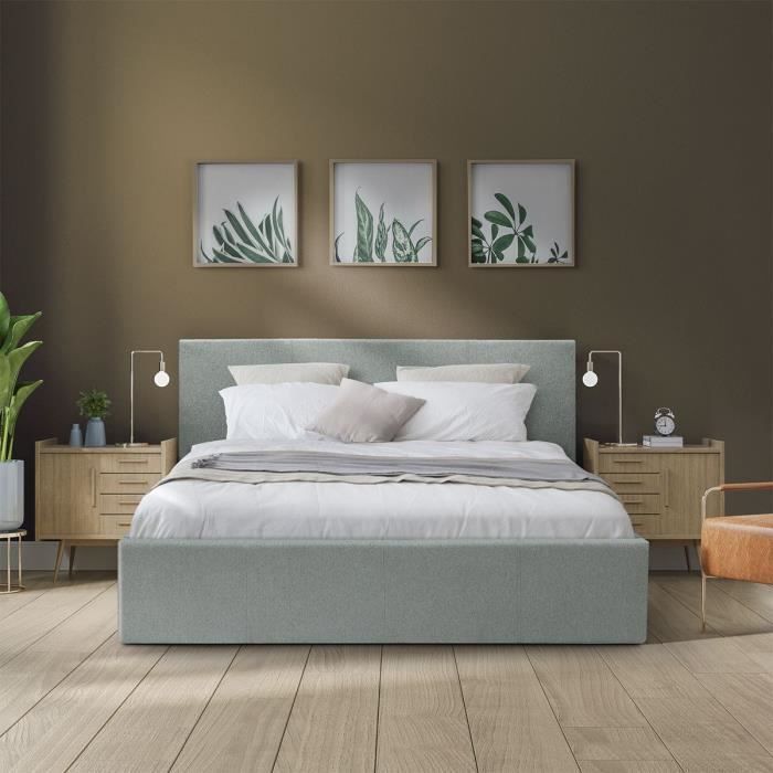 MARTIN Bett mit Stauraum für Erwachsene – Liegefläche 140 x 190 cm – Hellgrau – Lattenrost – B 201 x T 146 x H 99 cm