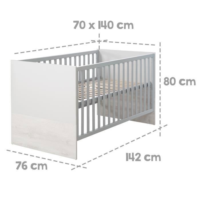Lettino trasformabile ROBA Maren 2 70x140 cm - Regolabile in altezza - Si trasforma in lettino junior - Grigio chiaro / Rovere sbiancato