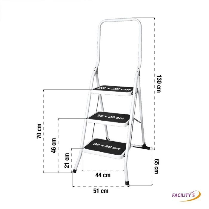 Banqueta dobrável FACILITYS, 3 degraus - Capacidade de 150 kg - Estável e antiderrapante