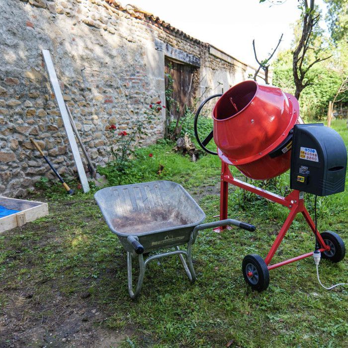Betoniera da 160 litri - 650 W - 29,5 giri/min - Ingranaggi in ghisa - Volantino grande con blocco a pedale - Per calcestruzzo, malta, cemento