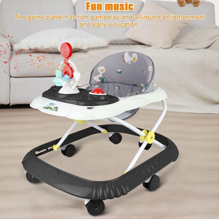Girello musicale 3 in 1 MIPAN per bambini, nero - Portata massima 20 kg - Regolabile - Pieghevole - Antiribaltamento - Con musica + Crescita sicura