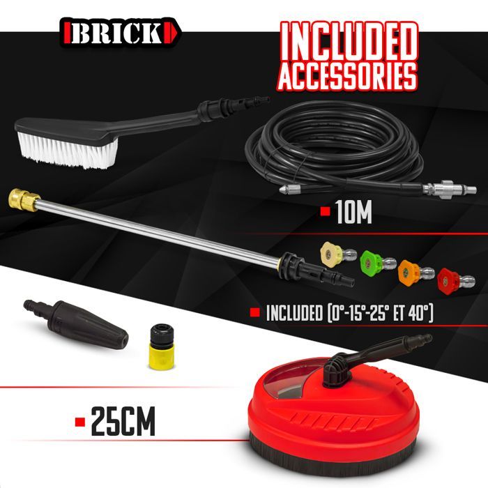 Nettoyeur haute pression 2100W - 165 bars avec moteur à induction + accessoires - Brick