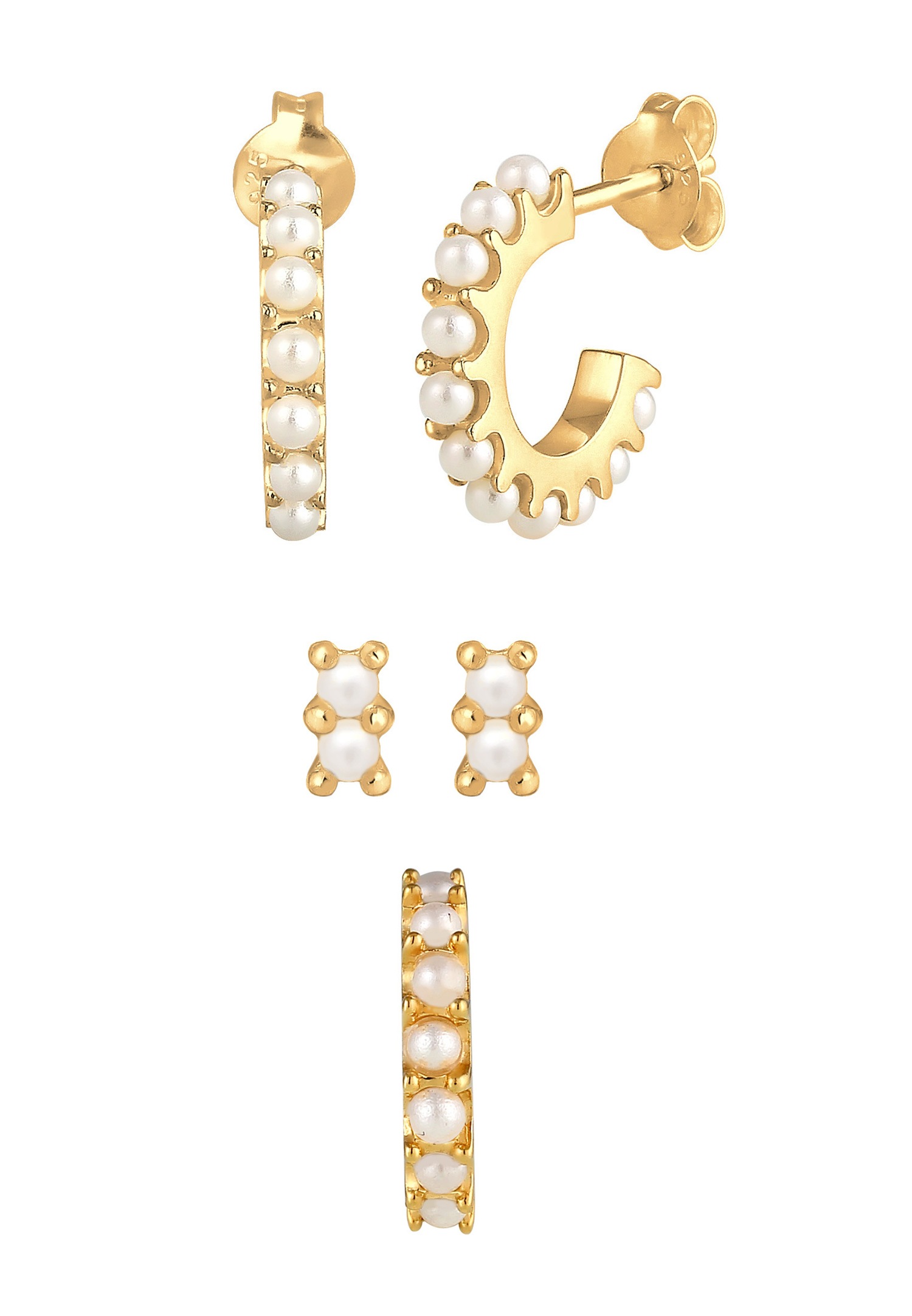 Elli Créoles Earcuff avec des perles synthétiques Boucles d'Oreilles Femme - (925/1000) Argent