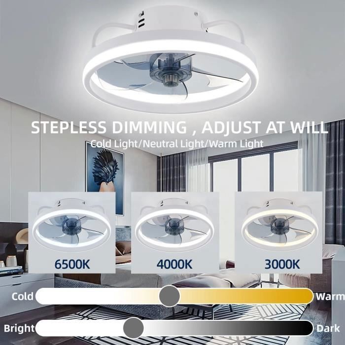 Ventilador de teto com luz, controle remoto de 6 velocidades, ventilador de cozinha com luz - PRETO
