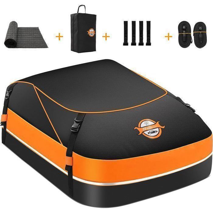 Sac De Toit Voiture -Sailnovo- 450L, Coffre Toit Voiture Pliable,Étanche Tissu d’Oxford et Zip,Convient avec/sans Barres de Toit