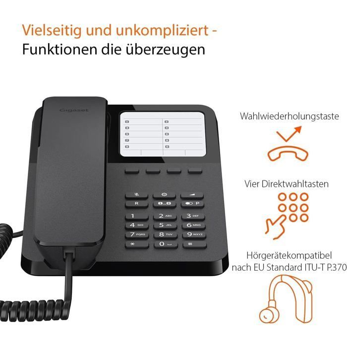 Telefone de escritório com fio FEBEST Desk 400 - 10 números de discagem rápida - Rediscagem - Compatível com aparelhos auditivos