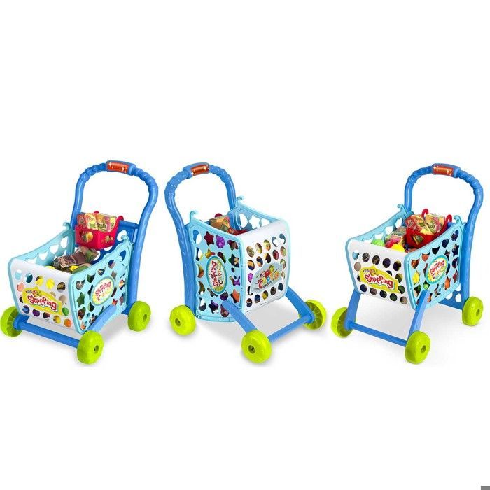 Chariot de courses pour enfants - JANSHOP - Bleu - 39x31x49 cm - 3 en 1 - Lampe LED - Accessoires inclus