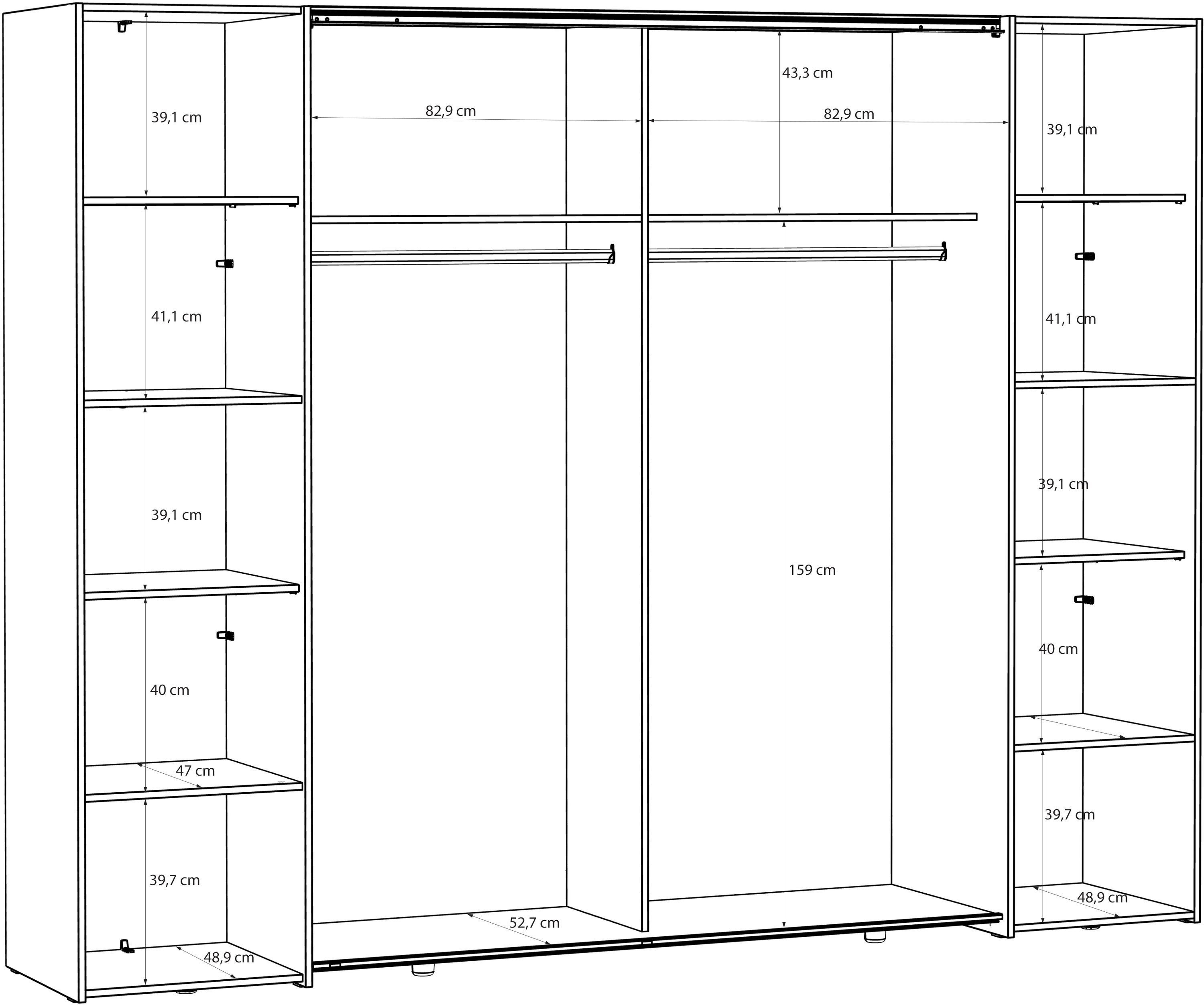 Armoire - Décor Sable- 2 portes battantes + 2 portes coulissantes -  L270 x P61 x H210cm - NARAGO