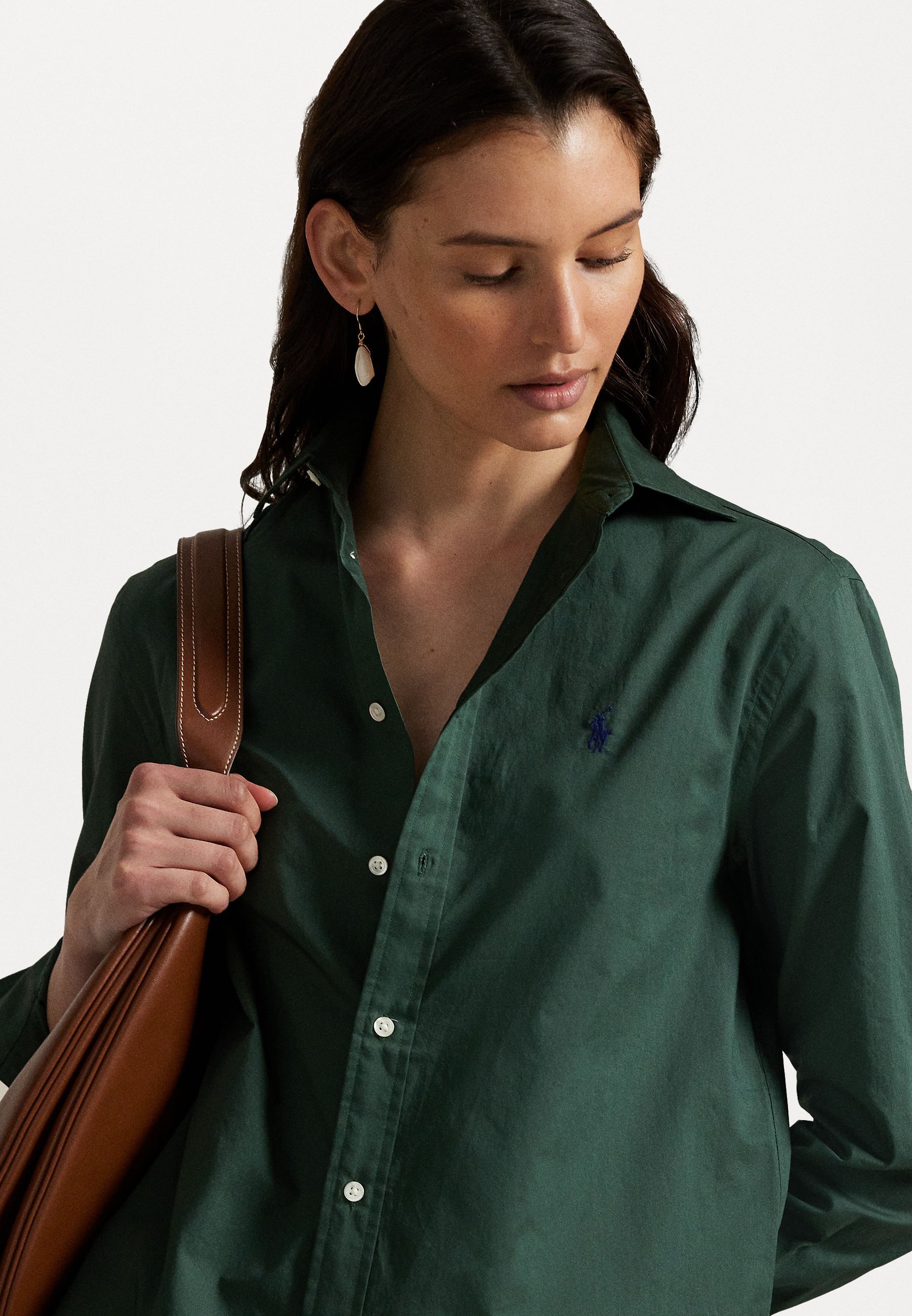 Camicia Polo Ralph Lauren Classic Fit in twill di cotone - con bottoni - verde scuro