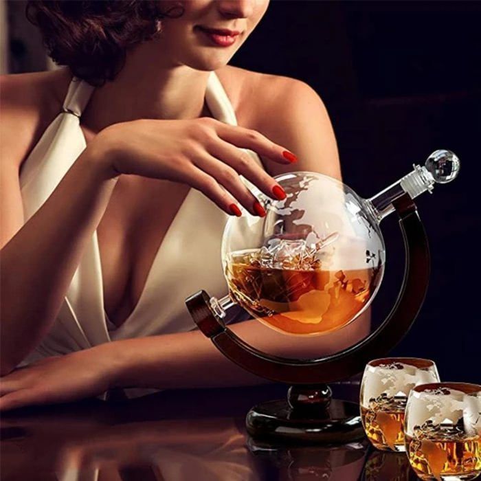 ®RisingFF decanter sferico per whisky con bicchieri, decanter per whisky con 1 decanter e 2 bicchieri
