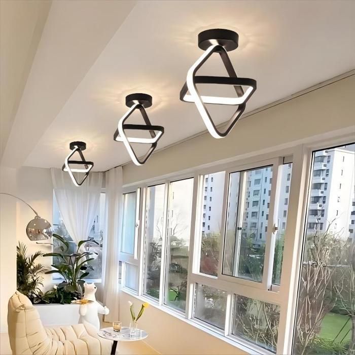 Lámpara de techo LED moderna WOTTES - Diseño geométrico, negra - para sala de estar, baño - Blanco cálido - 1 unidad Ø25*26CM