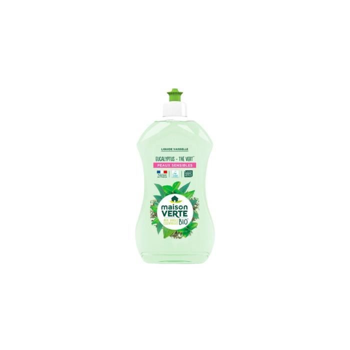 [Paquete de 2] Detergente líquido para lavavajillas con aceite esencial de té verde y eucalipto orgánico - 500 ml