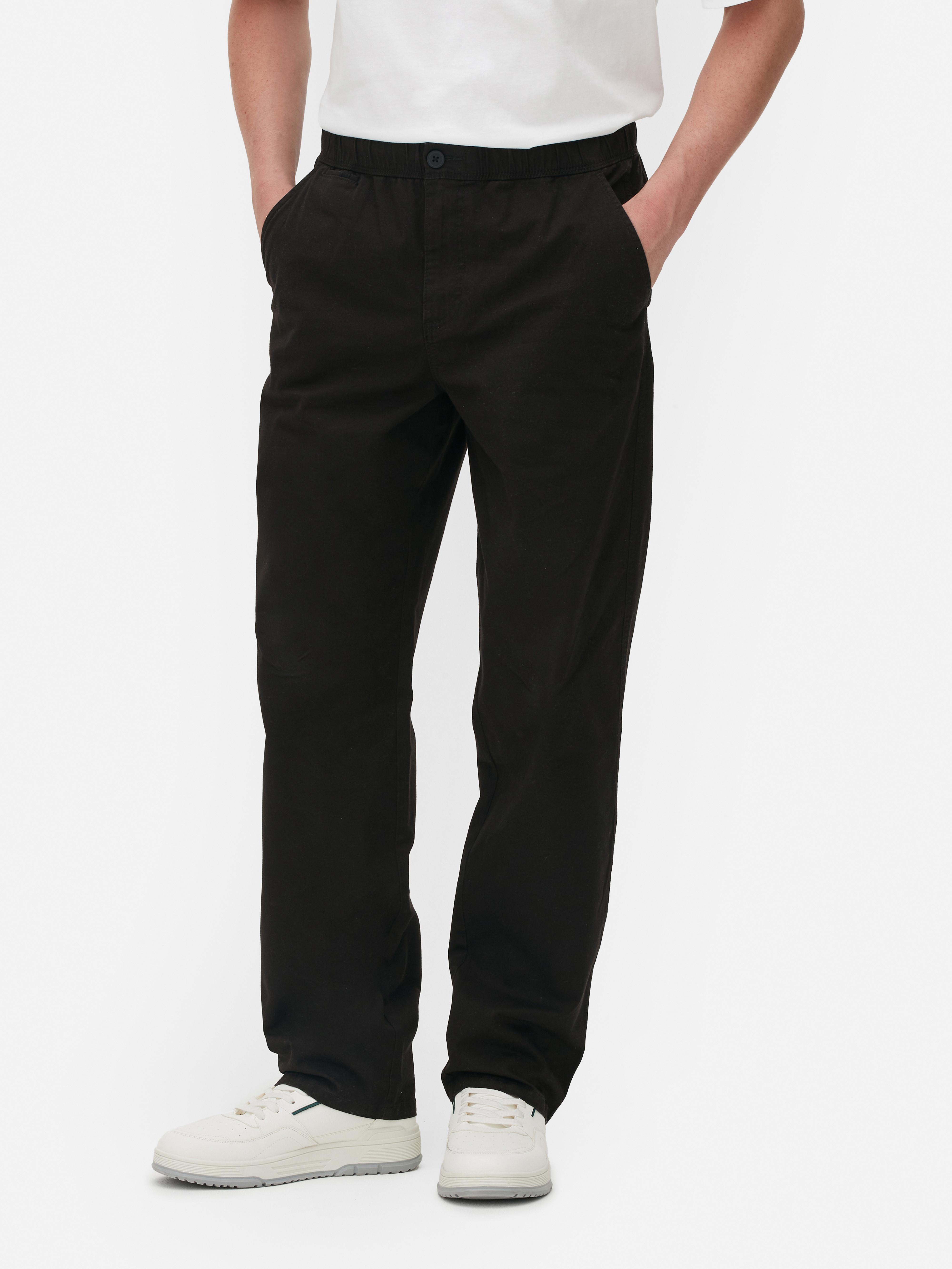 Pantaloni cu talie elastică. Acești pantaloni eleganți cu talie elastică sunt extrem de confortabili și se potrivesc perfect.