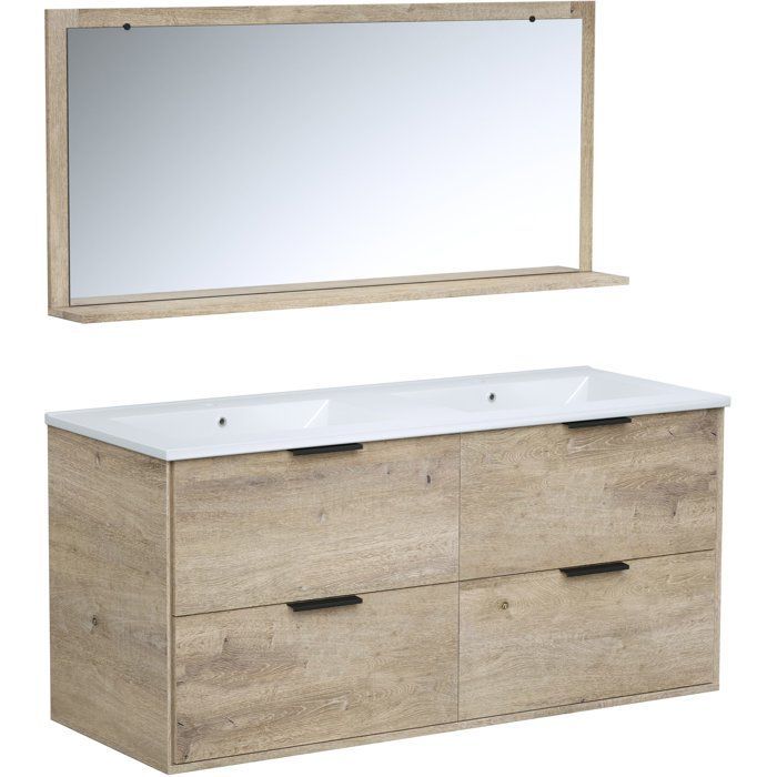 Conjunto de baño: mueble de baño con 4 cajones, lavabo (120 x 45 x 55 cm), espejo, biselado.