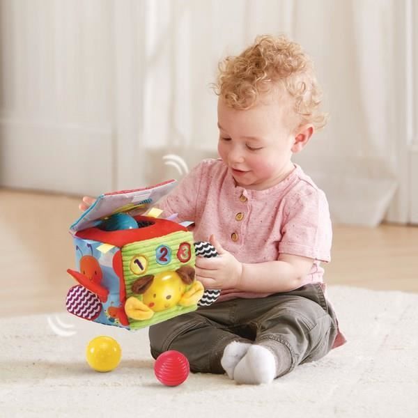 VTECH BABY Sensorik-Spielzeug – Interaktiver Würfel aus weichem Stoff – Unisex – Ab 3 Monaten