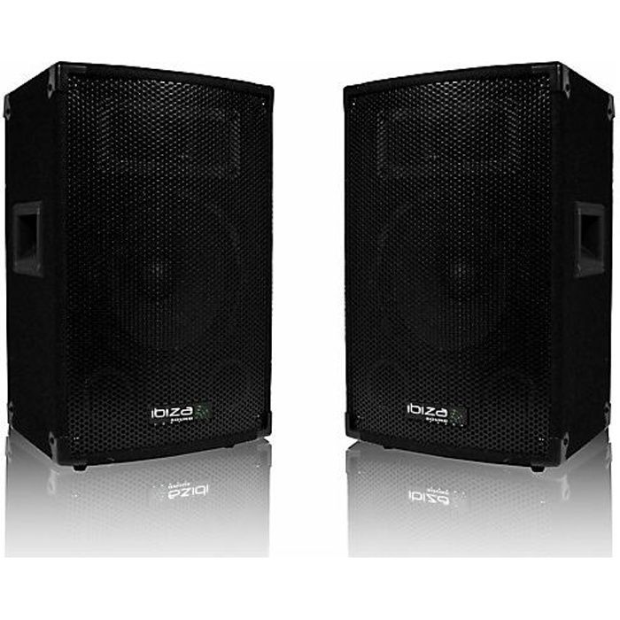 Paire d'enceintes IBIZA SOUND DISCO-08 - 2 x 300 W - Forme trapézoïdale - Bass reflex - Moquette anthracite