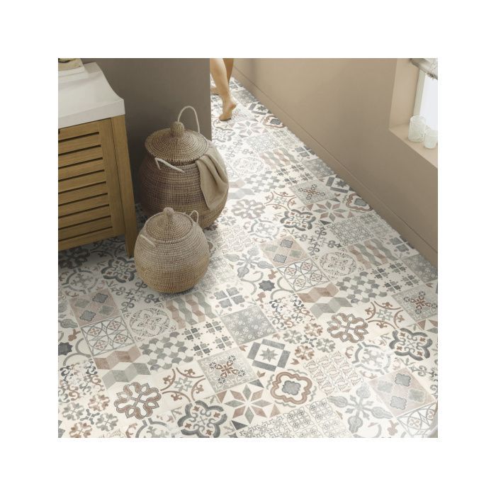 Suelo de linóleo - Baldosas de cemento - Natural - Rollo de 1 m x 5 m