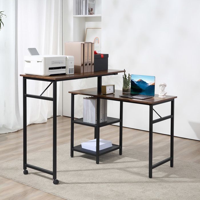 Bureau d'angle HOMCOM Panneau de particule 180x50x100cm Marron