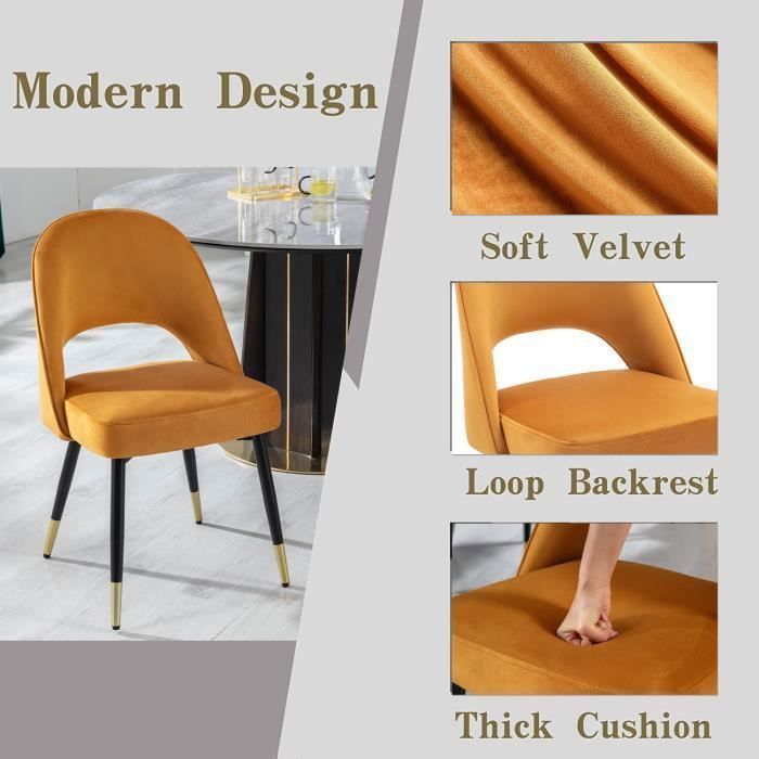 Wahson Set of 2 Modern Velvet Dining Chairs with Metal Legs, Padded for Kitchen and Restaurant, Yellow