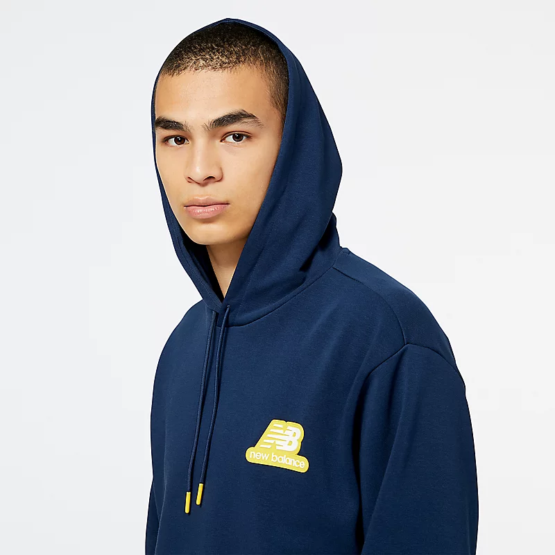 Męskie bluzy z kapturem NB Essentials Stacked Rubber PO – Natural Indigo
